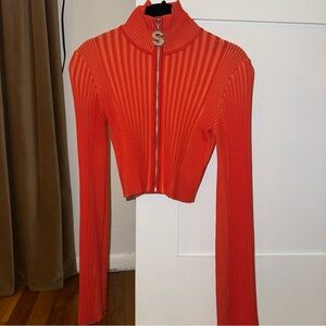 Simon Miller Vibrant Orange Ribbed Crop Top